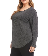 Karen Kane Plus Size Metallic Stripe Knit Scoop Neck Long Sleeve Top
