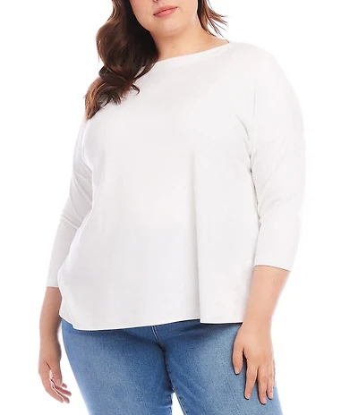 Karen Kane Plus Size Organic Cotton Blend Boat Neck 3/4 Sleeve Top