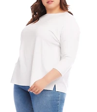 Karen Kane Plus Size Organic Cotton Blend Boat Neck 3/4 Sleeve Top
