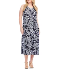 Karen Kane Plus Size Paisley Scoop Neck Sleeveless Midi Dress