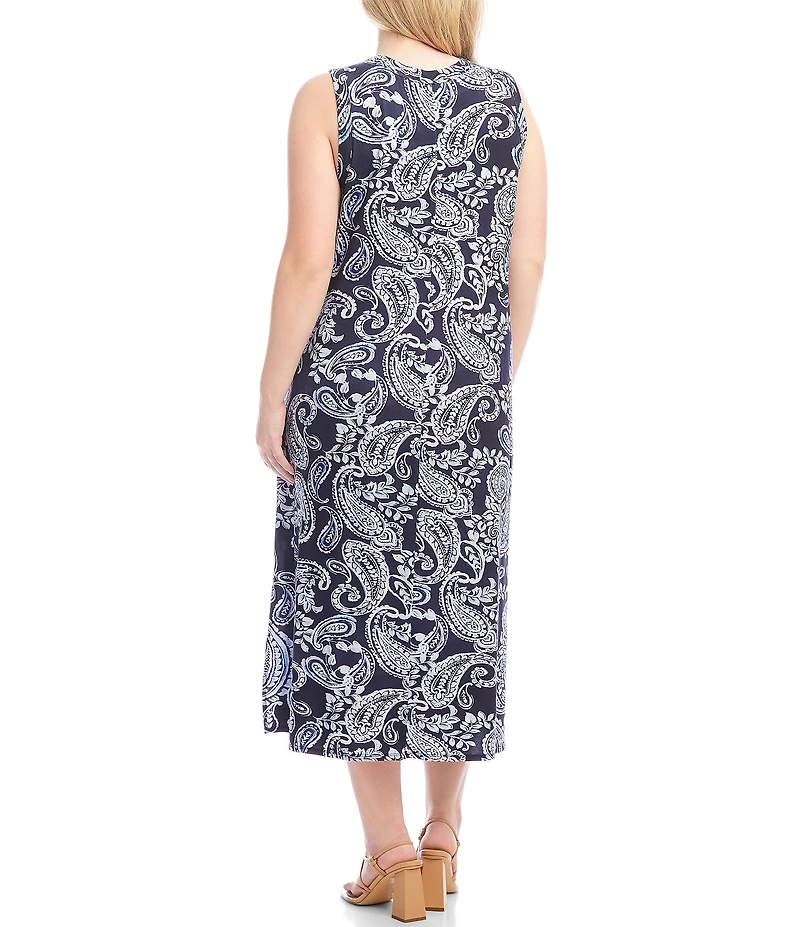 Karen Kane Plus Size Paisley Scoop Neck Sleeveless Midi Dress