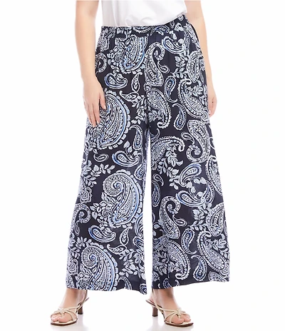 Karen Kane Plus Size Paisley Wide Leg Pull-On Pants