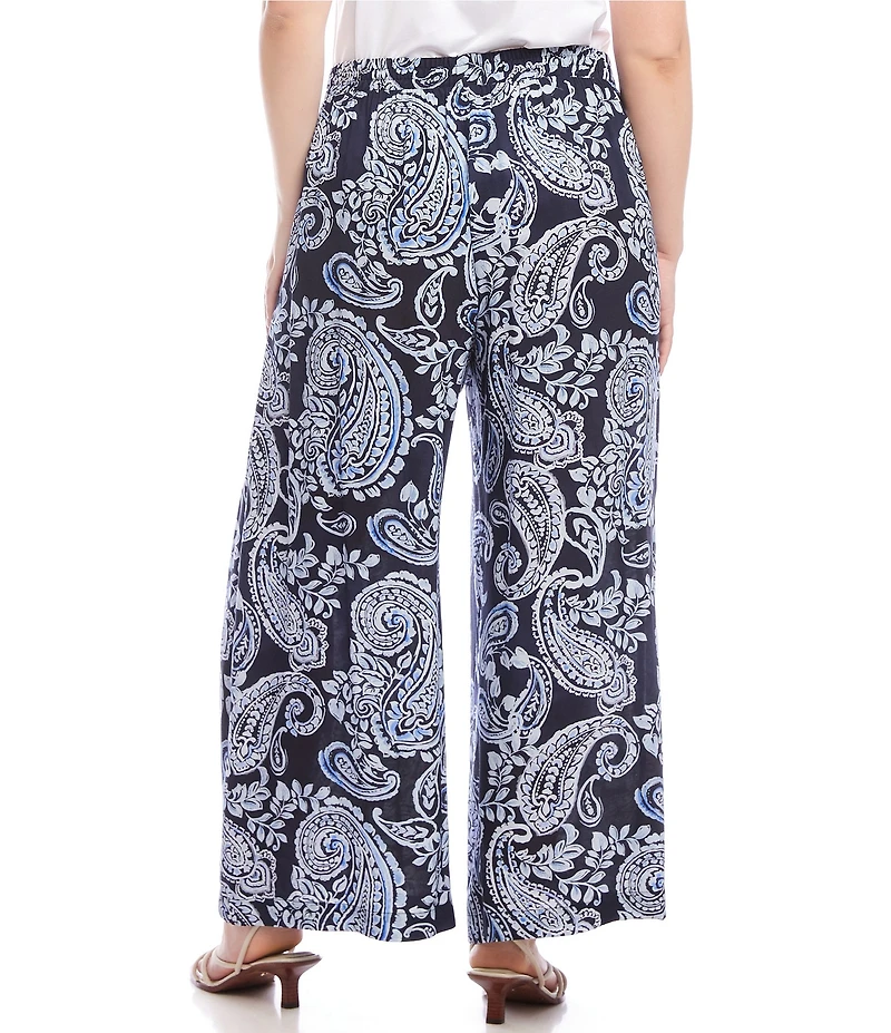 Karen Kane Plus Size Paisley Wide Leg Pull-On Pants