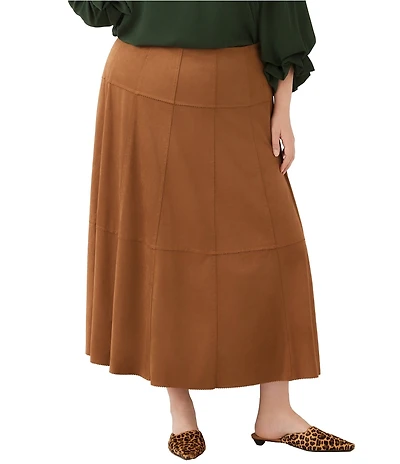 Karen Kane Plus Size Paneled Raw Edge Seam Midi Skirt