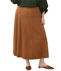 Karen Kane Plus Size Paneled Raw Edge Seam Midi Skirt