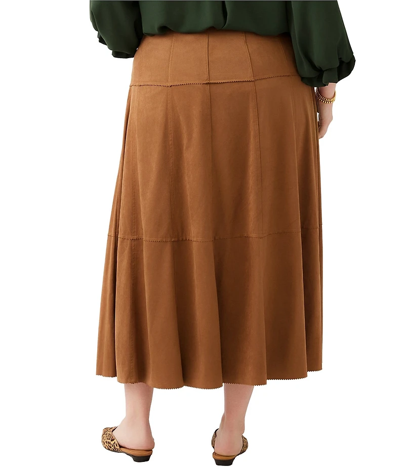 Karen Kane Plus Size Paneled Raw Edge Seam Midi Skirt