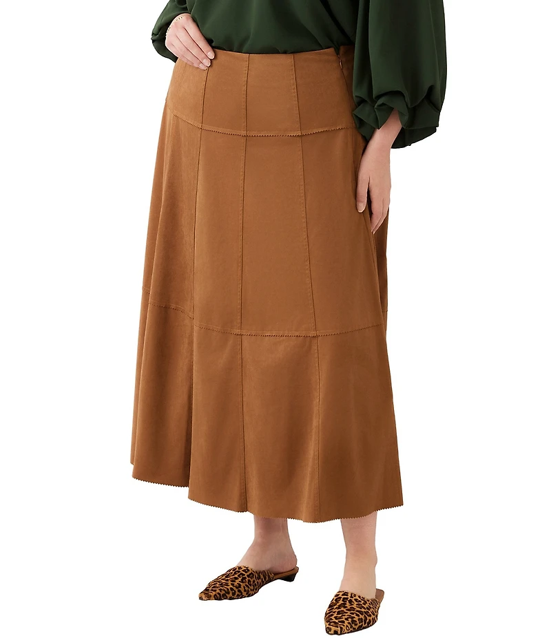 Karen Kane Plus Size Paneled Raw Edge Seam Midi Skirt