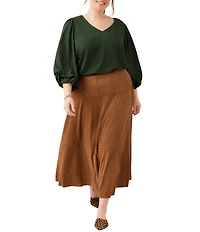 Karen Kane Plus Size Paneled Raw Edge Seam Midi Skirt