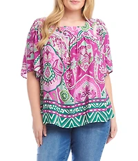 Karen Kane Plus Size Printed Square Neck Short Flare Sleeve Top