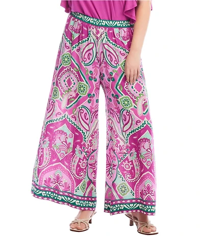 Karen Kane Plus Size Printed Wide Leg Pull-On Pants