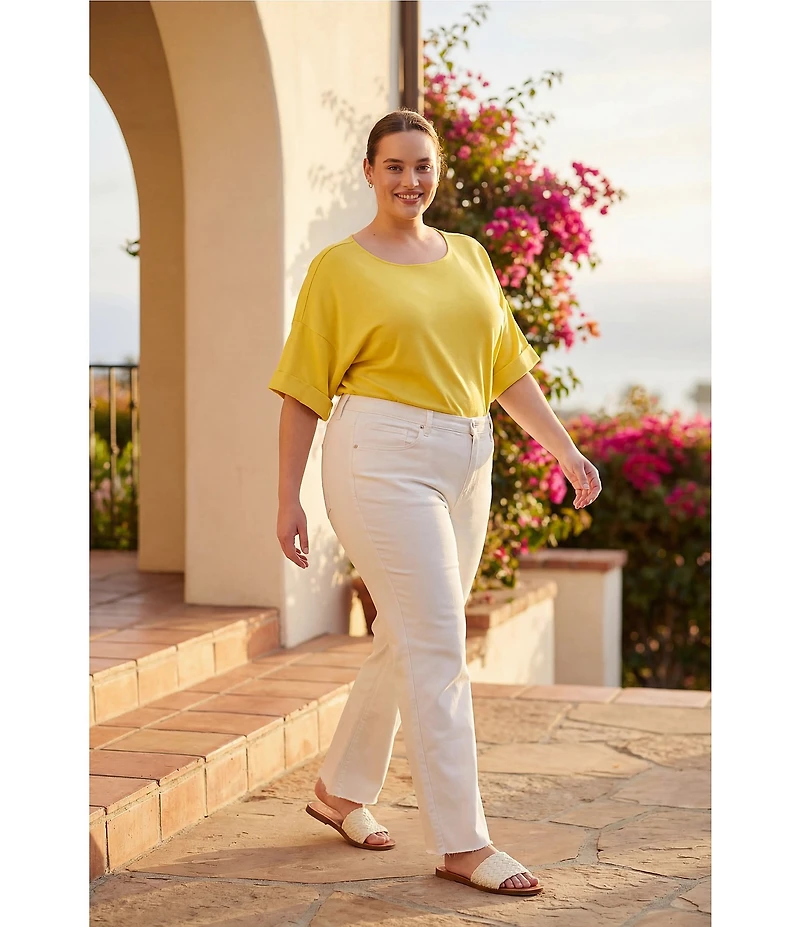 Karen Kane Plus Size Raw Hem Straight Leg Denim Jeans