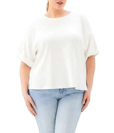 Karen Kane Plus Size Ribbed Knit Crew Neck Short Sleeve Top