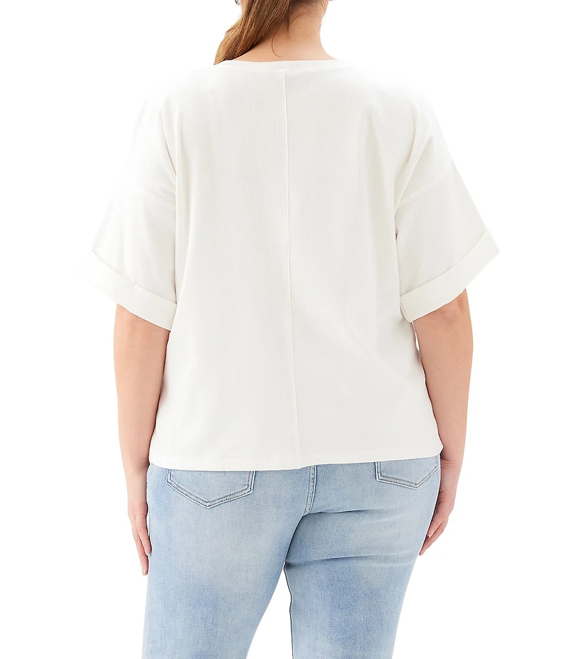 Karen Kane Plus Size Ribbed Knit Crew Neck Short Sleeve Top