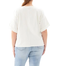 Karen Kane Plus Size Ribbed Knit Crew Neck Short Sleeve Top