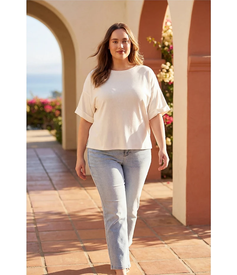Karen Kane Plus Size Ribbed Knit Crew Neck Short Sleeve Top