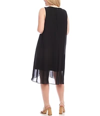 Karen Kane Plus Size Round Neck Sleeveless Drape Crossover Dress
