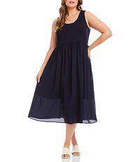 Karen Kane Plus Size Scoop Neck Sleeveless Contrast Midi Dress