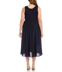 Karen Kane Plus Size Scoop Neck Sleeveless Contrast Midi Dress