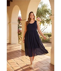 Karen Kane Plus Size Scoop Neck Sleeveless Contrast Midi Dress