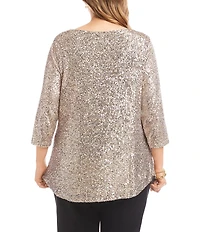 Karen Kane Plus Size Sequin Mesh Draped Neck 3/4 Sleeve Top