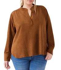 Karen Kane Plus Size Shimmer Faux Suede Split V-Neck Long Sleeve Top