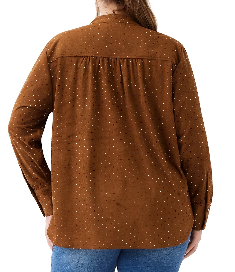 Karen Kane Plus Size Shimmer Faux Suede Split V-Neck Long Sleeve Top