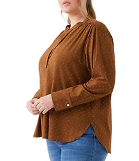Karen Kane Plus Size Shimmer Faux Suede Split V-Neck Long Sleeve Top