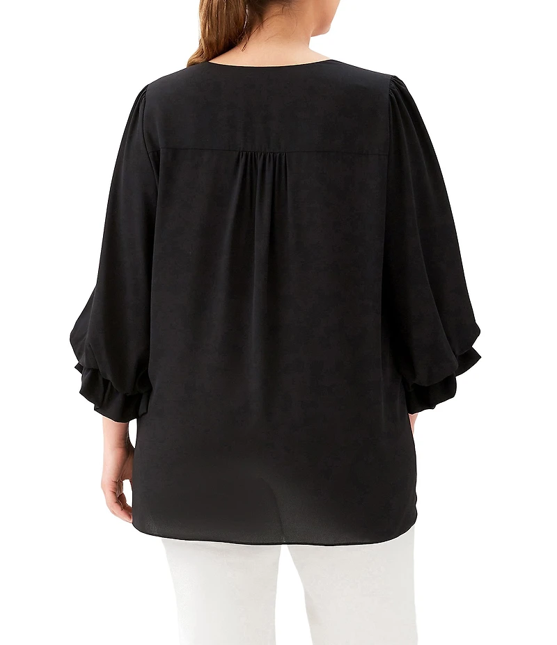 Karen Kane Plus Size Silky Crepe V-Neck Layered Sleeve Asymmetric Hem Top