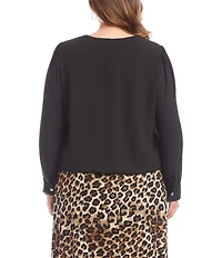 Karen Kane Plus Size Silky Crepe V-Neck Puff Sleeve Top