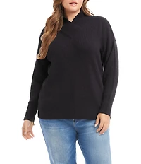 Karen Kane Plus Size Soft Knit Blend Crossover Mock Neck Long Sleeve Sweater