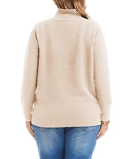 Karen Kane Plus Size Soft Knit Blend Crossover Mock Neck Long Sleeve Sweater
