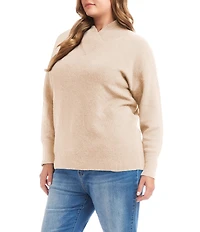 Karen Kane Plus Size Soft Knit Blend Crossover Mock Neck Long Sleeve Sweater