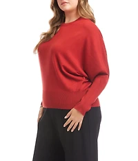 Karen Kane Plus Size Solid Knit Crew Neck Long Dolman Sleeve Sweater