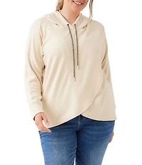 Karen Kane Plus Size Sparkle Rhinestone Drawstring Long Sleeve Crossover Hooded Sweatshirt