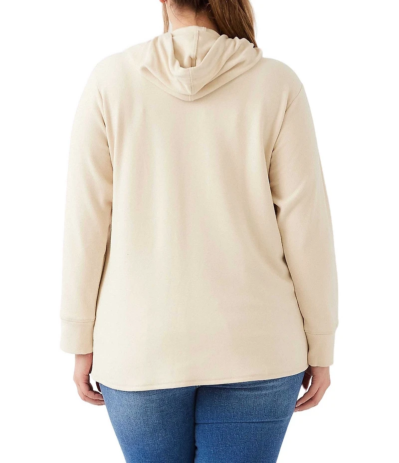 Karen Kane Plus Size Sparkle Rhinestone Drawstring Long Sleeve Crossover Hooded Sweatshirt
