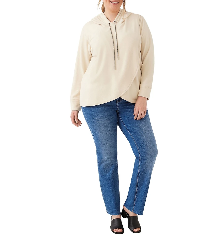 Karen Kane Plus Size Sparkle Rhinestone Drawstring Long Sleeve Crossover Hooded Sweatshirt