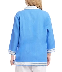 Karen Kane Plus Size St. Tropez Mandarin V-Neck Bracelet Sleeve Contrast Trim Tunic