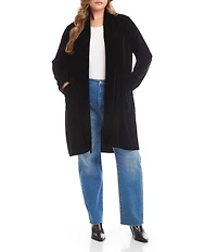 Karen Kane Plus Size Stretch Velvet Side-Vent Open-Front Duster