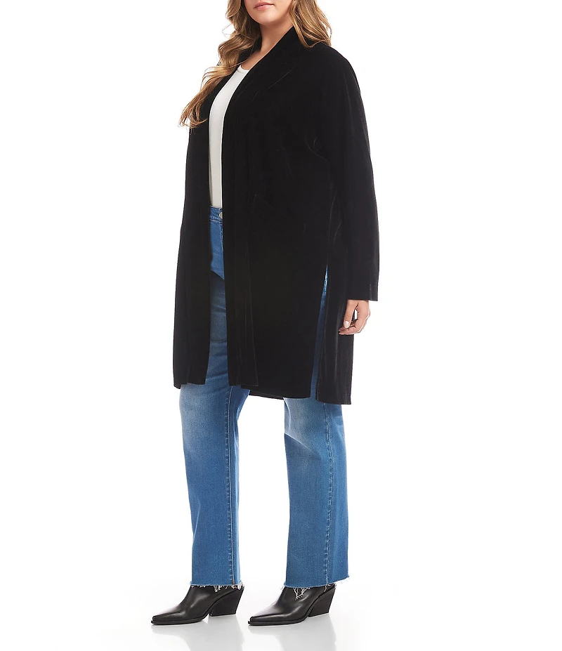 Karen Kane Plus Size Stretch Velvet Side-Vent Open-Front Duster