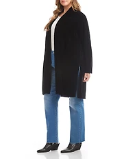Karen Kane Plus Size Stretch Velvet Side-Vent Open-Front Duster