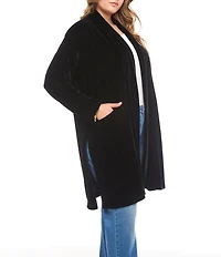 Karen Kane Plus Size Stretch Velvet Side-Vent Open-Front Duster