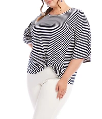 Karen Kane Plus Size Stripe Crew Neck 3/4 Flare Sleeve Pick-Up Top