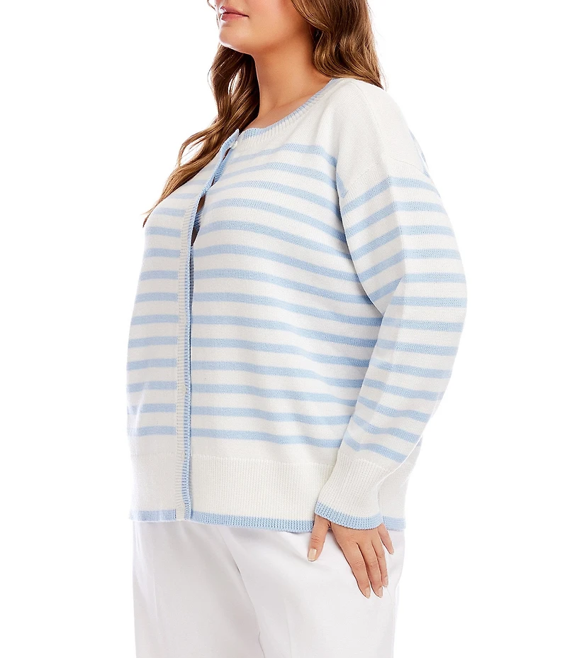 Karen Kane Plus Size Striped Long Sleeve Button-Front Cardigan Sweater