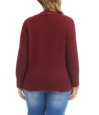 Karen Kane Plus Size Surplice V-Neck Long Sleeve Crossover Faux Wrap Knit Top