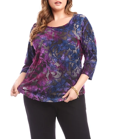 Karen Kane Plus Size Tie-Dye Burnout Jacquard Knit Top