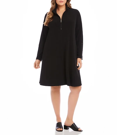 Karen Kane Plus Size Travel Jersey Knit Zip-Long Sleeve Dress