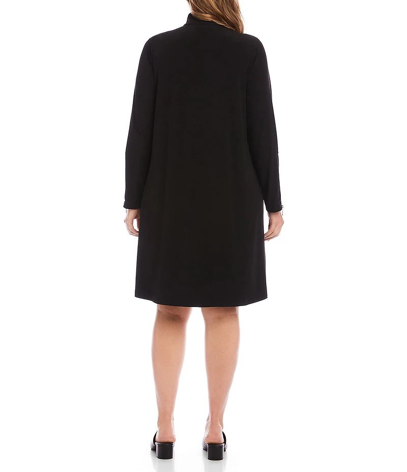 Karen Kane Plus Size Travel Jersey Knit Zip-Long Sleeve Dress