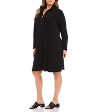 Karen Kane Plus Size Travel Jersey Knit Zip-Long Sleeve Dress