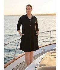 Karen Kane Plus Size Travel Jersey Knit Zip-Long Sleeve Dress