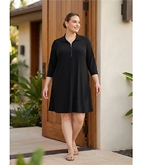 Karen Kane Plus Size Travel Jersey Knit Zip-Long Sleeve Dress